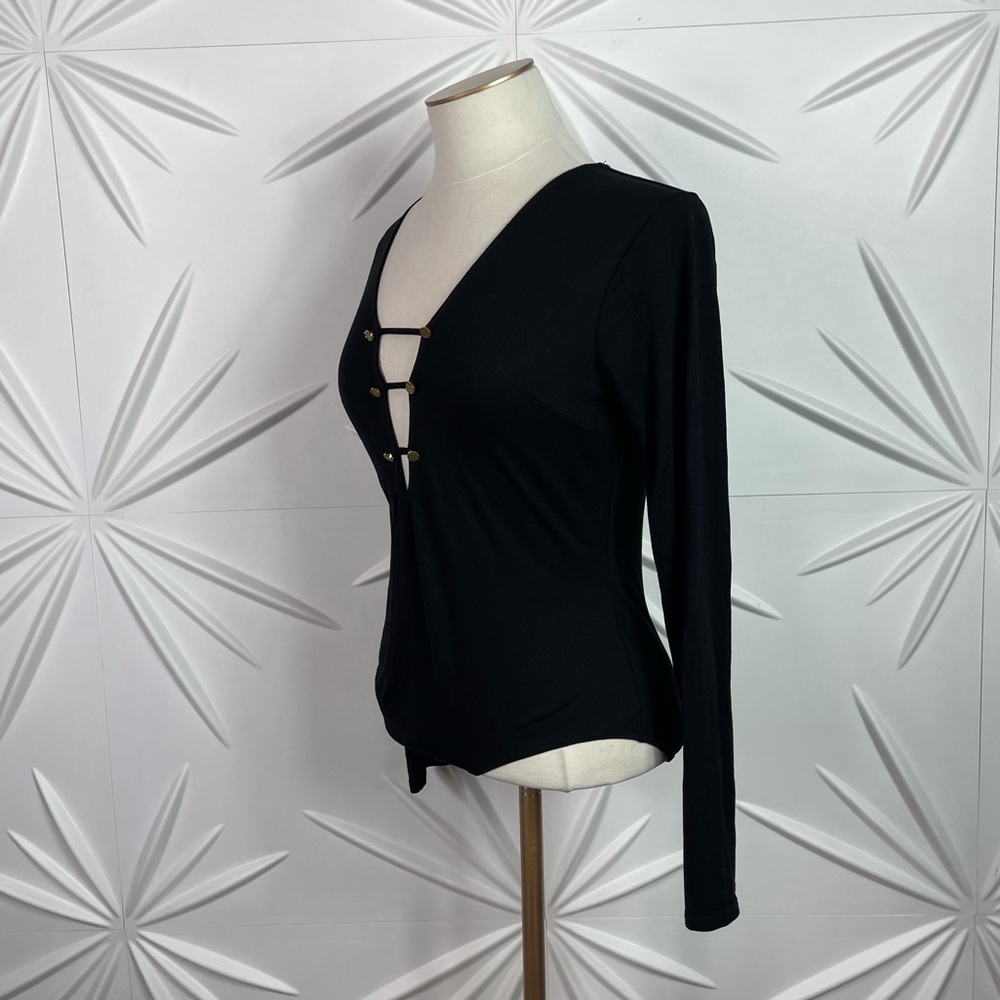 Bodysuit Plunging Neck Line & Gold Buttons - Picture 4 of 9
